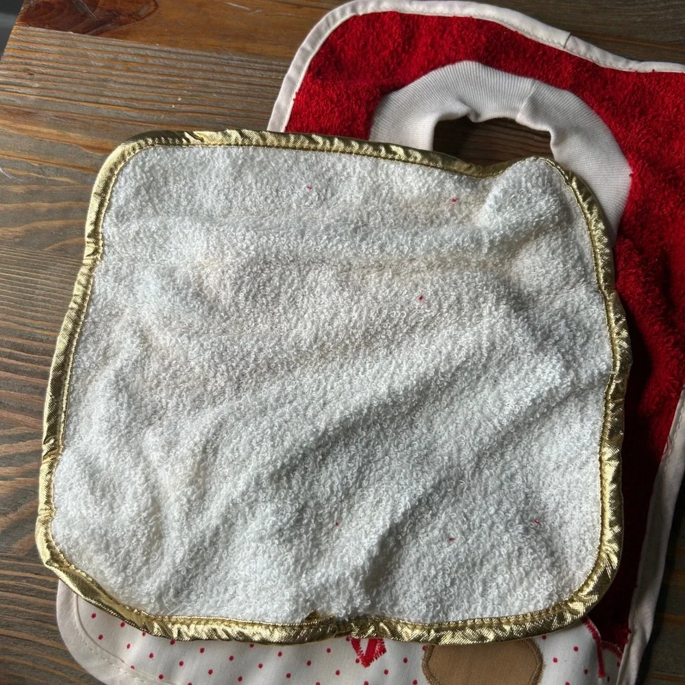 Vintage Christmas Baby Bibs Set Santa Angel Teddy Bear Terry‎ Cloth